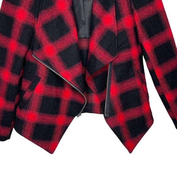 BB Dakota Lilymay Jacket Size XS Red Black Plaid Asymmetric Zip Wool Blend Boho - Picture 8 of 16